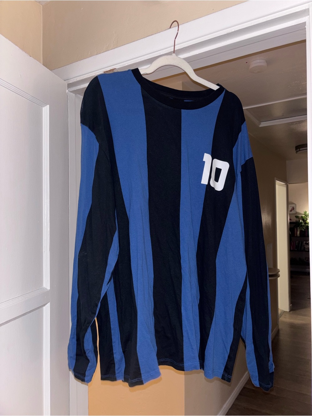 Blue & Black Striped Long-Sleeve Jersey Top with Number 10